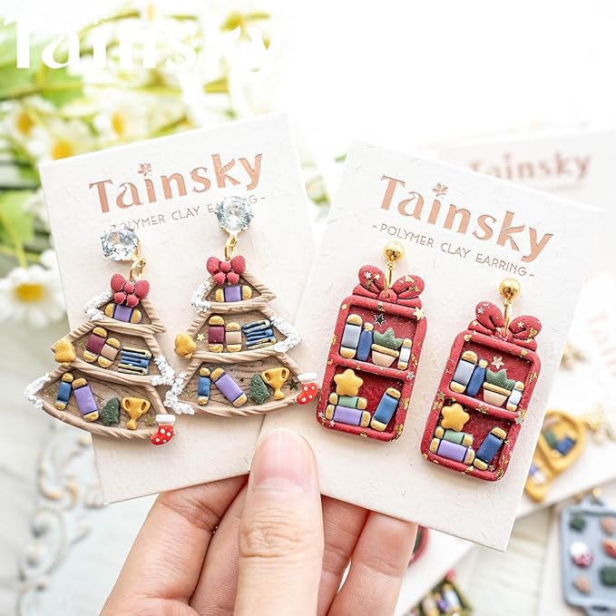 Christmas Bookshelves Polymer Clay Cutters, 22 Shapes for Winter Bookcases Polymer Clay Cutters for Earrings