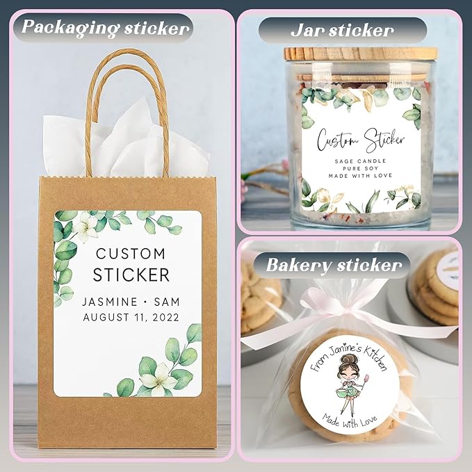 30-1000 Custom Stickers Personalized Labels on Roll, Customized Waterproof Stickers with Any Image Logo and Text. Custom Sticker for Business Logo Thank You Labels-Multi Shapes, Sizes, Backgrounds