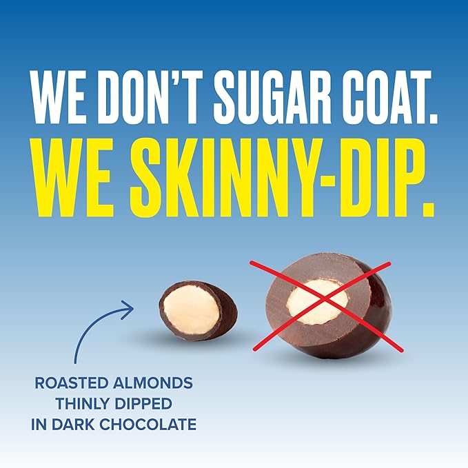 SkinnyDipped Dark Chocolate Peppermint Almonds, Healthy Snack, Plant Protein, Gluten Free, 3.5 oz Resealable Bags, Pack of 5