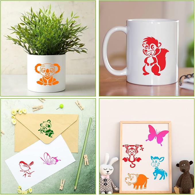 Augshy 56 Pieces Animal Stencils for Painting, 3 Inch Reusable Cute Animal Stencils for Drawing on Wood Rocks Canvas Fabric DIY Craft Card Glass Pottery