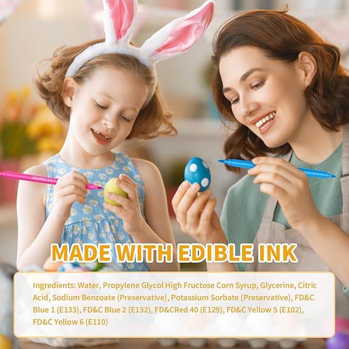 Jewem (Upgrade) Edible Markers for Cookie Decorating, 8Pcs Food Coloring Pens, Double Side Food Grade Pens with Fine & Thick Tip for Decorating Fondant, Cakes, Cookies, Easter Eggs, Frosting, Macaron, Halloween, Christmas