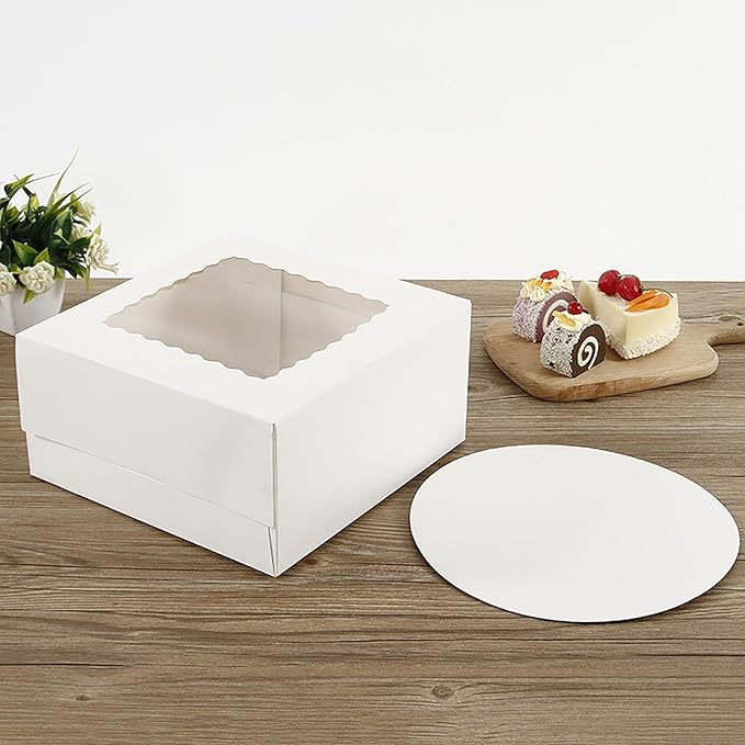 YYaaloa 10x10x8 Cake Boxes with Boards Sets 10 Inch with Window Clear Bakery Dessert Box Square White Disposable Bakery Box for Cakes Pastries Chocolates Cookies Pie Birthday Party Wedding (10)