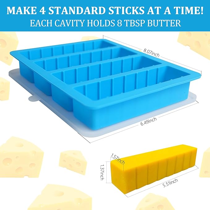 Sidosir 2PCS Butter Silicone Mold with Lid, Non-Stick Butter Mold Tray with Measurements for Making Butter for Chocolate Making and Homemade Cakes Baking