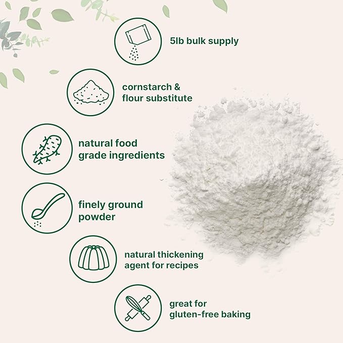 Organic Arrowroot Powder (Flour), 5lb (80oz) | Premium Source from Arrowroot Plants | Unflavored Thickening Agent for Cooking & Baking | Substitute for Cornstarch or Wheat | Non-GMO, Gluten Free