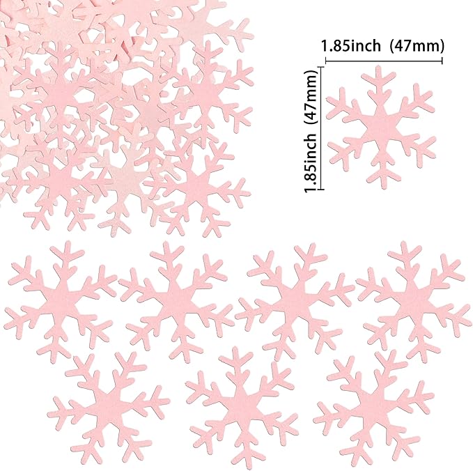 Gyufise 60Pcs Edible Snowflake Cupcake Toppers Winter Cupcake Picks Water Paper Winter Frozen Cake Decorations for Snowflake Theme Baby Shower Kids Birthday Party Supplies Pink