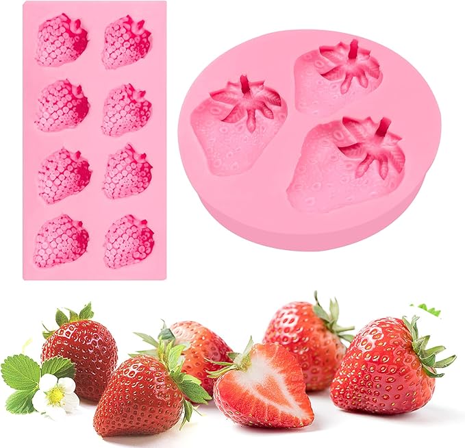 Strawberry Fondant Molds, Mini Fruit Chocolate Cake Decorating Silicone Molds for Baking Cupcakes, Mousses, Candies, Polymer Clay Craft Projects, Wedding Birthday Kitchen Accessories