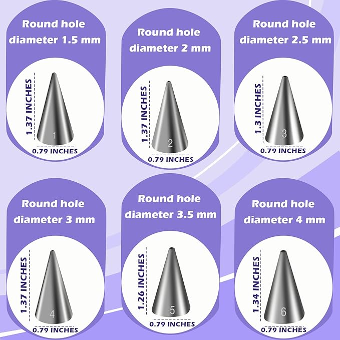 Hendiy 6 Pieces Round Piping Tips Set, Stainless Steel Icing Tips Cupcake Frosting Nozzles Small Decorating Piping Tip, Cake Writing Icing Decorating Tool for Cookies Cupcake