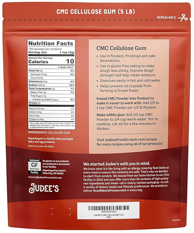Judee's Gluten Free CMC Powder - Thickener for Fondant & Gluten-Free Frosting - Ice Cream Stabilizer - Edible Cake Decorations - 5 lb