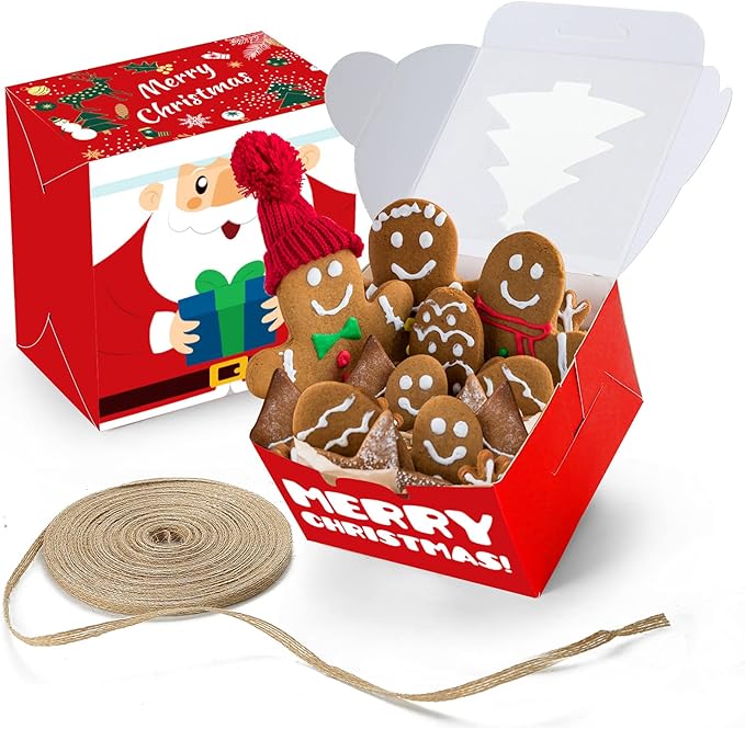 VGOODALL 14PCS Small Christmas Cookie Boxes, 4"x 4"x 2.5" Christmas Bakery Boxes with Window, Single Cupcake Carrier with Window Insert Pastry Containers Muffins for Bakery Supplies