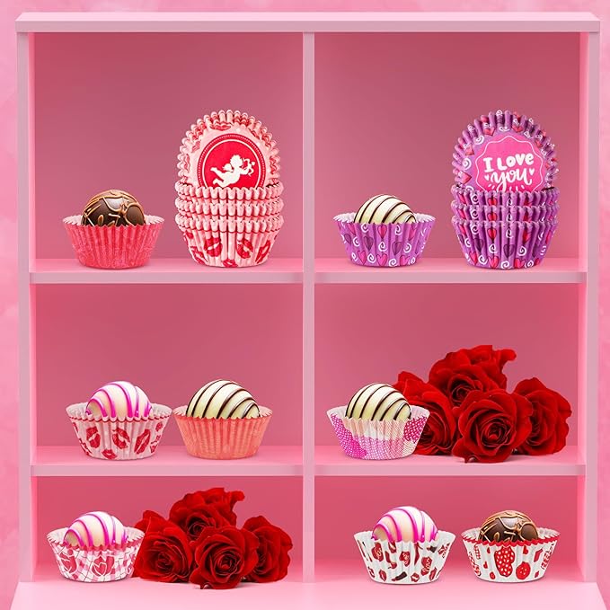 AUGSUN 800pcs Valentine's Day Mini Cupcake Liners Pink Red Valentine Cupcake Baking Cups Mini Cupcake Wrappers for Valentine's Day Party Cake Candy Chocolate Wrap Making Supplies(8 Style)