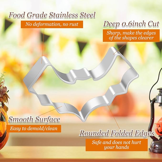 Lezmarket 22Pcs Halloween Cookie Cutters, Stainless Steel Baking Supplies for Halloween Cookie Sandwich Party Decorations- Ghost Pumpkin Cat Bat Coffin Witch Hat Skull Candy Broom Spider Owl Tooth