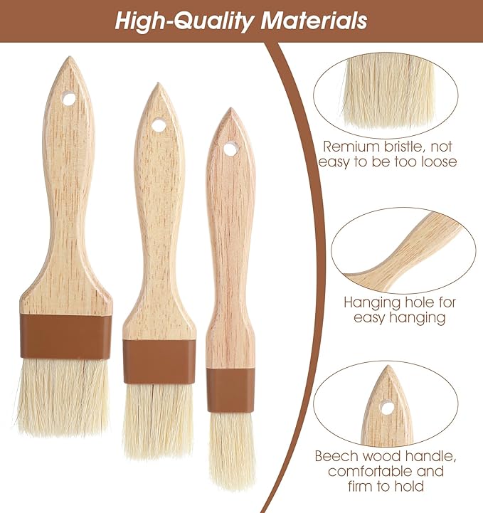 3Pcs Basting Brush for Cooking, Pastry Brush for Baking, Kitchen Baking Grilling Tools for Marinade Butter (Large, Medium, and Small Size)