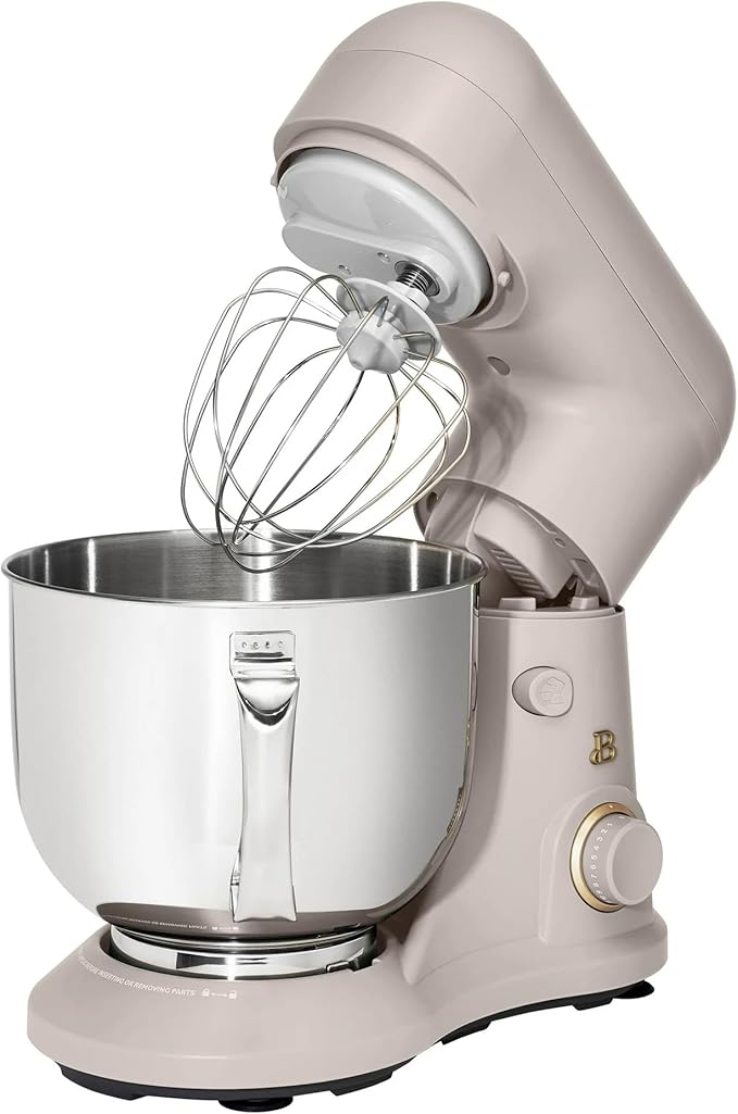 Beautiful 5.3 QT Stand Mixer w/Tilt-Head Design, Stainless Bowl, 300-Watt Power, 12-Speed Control, Includes Beater, Dough Hook, Whisk, Splash Shield (Porcini Taupe)