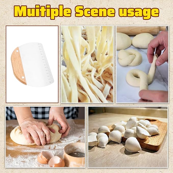 7pcs Dough Scraper Set - Bowl Scrapers for Bread Dough, Doughs Scraper, Bench Scrapers, Doughs Cutter - Yellow & Wood, Stainless Steel & Plastic