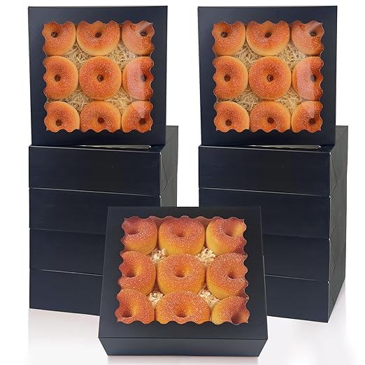 qiqee 10x10x2.5 Inch Brown Pie Boxes with Window 12Packs Cookie Donut Bakery Box (Auto-pop Up)