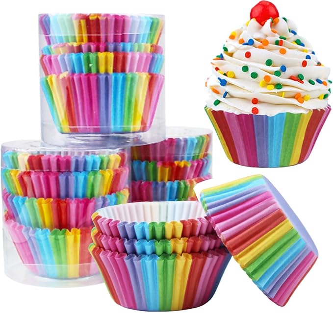 400 Pcs Rainbow Cupcake Liners Food Grade Baked Greaseproof Paper Muffin Liners Birthday Party Wedding Cake Packaging