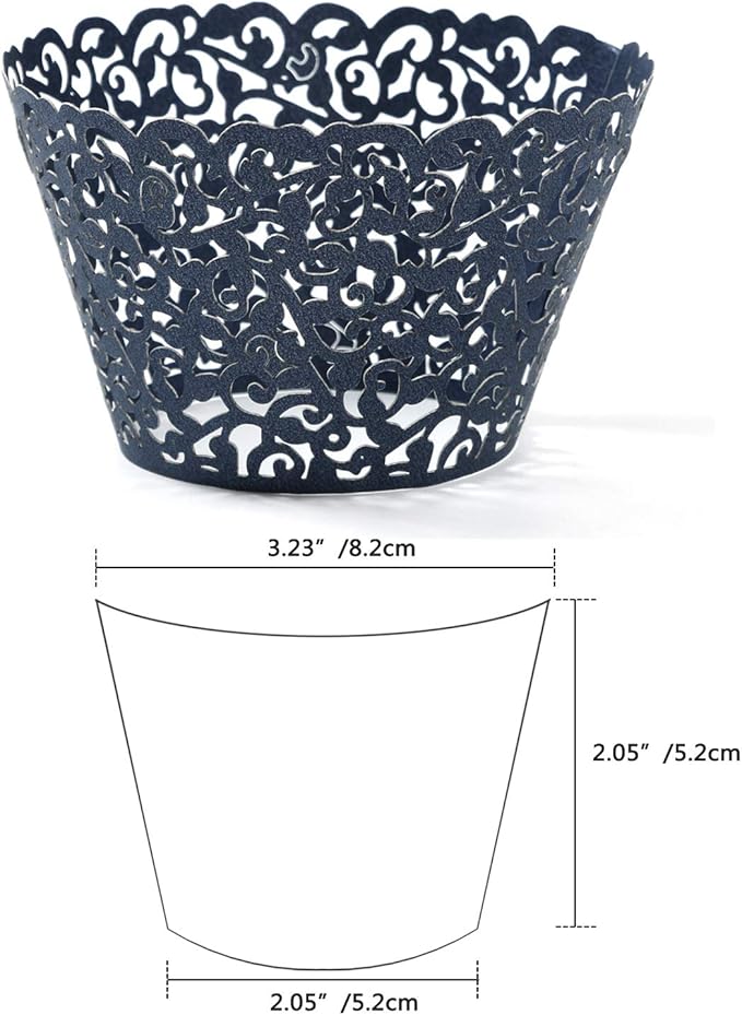 KPOSIYA Pack of 120 Cupcake Wrappers Artistic Bake Cake Paper Cups Vine Designed Laser Cut Cupcake Wraps Baking Cup Muffin Case Trays for Wedding Baby Shower Party Birthday Decoration (120, Navy blue)