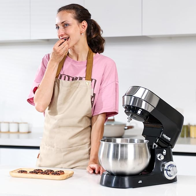 6-in-1 Multifunctional Stand Mixer, 5.3Qt 660W, 6-Speed Tilt-head, Electric Kitchen Mixer with Stainless Steel Bowl,Meat Grinder, Juice Blender (Black)