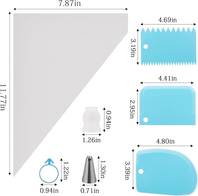 231Pcs Piping Bags and Tips Set，Disposable Frosting Piping Kit Includes 200Pcs Piping Bags(11.7In)，24 Piping tip，3 Cake Scrapers，2 Couplers and 2 Icing Bags Ties