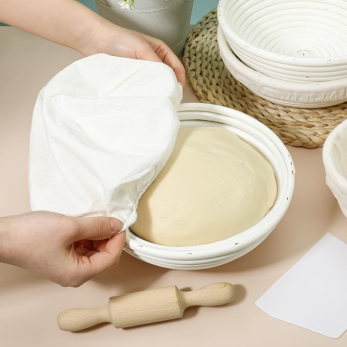 6 Pack Banneton Bread Proofing Basket 10 Inch Oval and 9 Inch Round Proofing Bowls for Sourdough Bread Baking with Liner and Dough Scraper