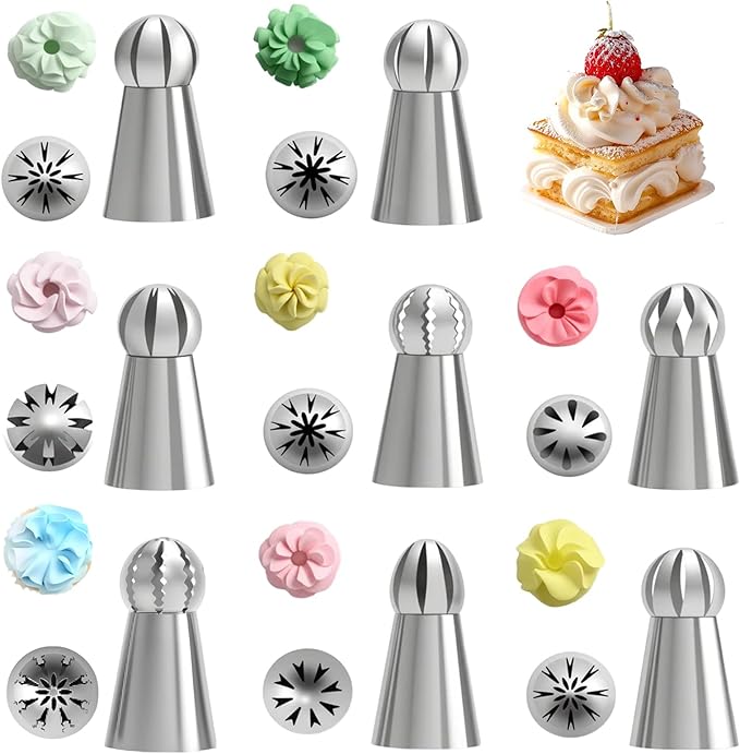 Cake Baking Decor Tool Set, 2025 New Russian Piping Tips, Durable Icing Nozzles for Cupcake Parties, Upgraded Pastry Tips for Home Baking, Reusable Baking Tools Set for Beginners