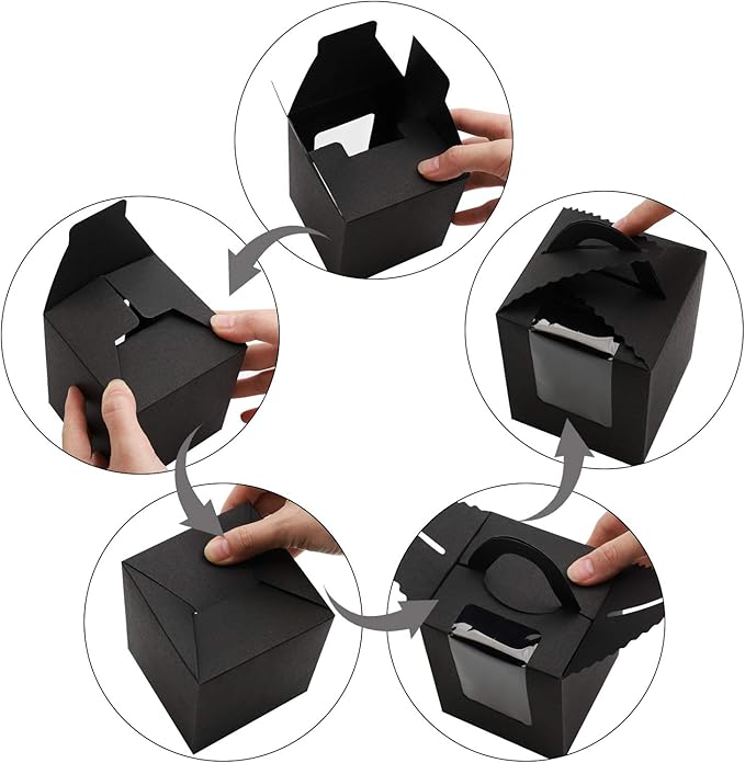 EUSOAR Cupcake Boxes Individual Black 50pcs 3.6"x 3.6"x 4.3" Cupcake Carrier with Insert and Display Holders, Party Favor Bakery To Go Wrapping Packing Cupcake Muffin Carry Boxes Container