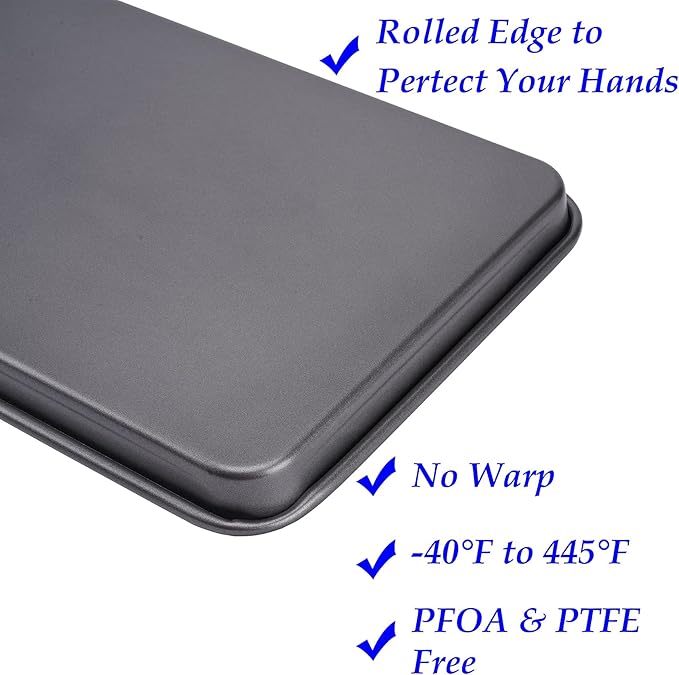 2 Small Baking Sheet 10 x 7.1 Inch (Inner 9.25 X 6.3) Mini Cookie Tray Toaster Oven 1/8 Sheet Pan Nonstick Thicken Heavy Carbon Steel No Warp Non Toxic Magnetic Bakeware