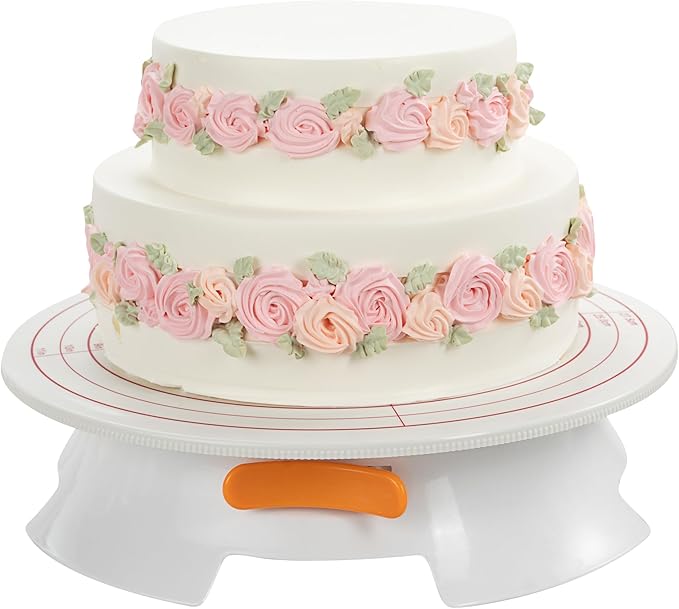 Restaurantware Pastry Tek 12 Inch Cake Turntable 1 Sturdy Rotating Cake Stand - Non-Slip Base With Locking Switch White Plastic Spinning Cake Stand For Decorating Cakes Cupcakes or Pastries