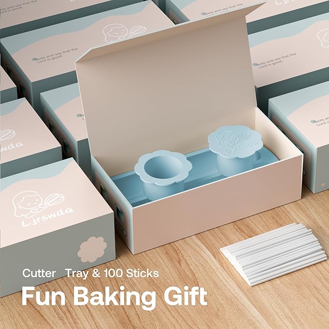Cake Pop Cutter and Pusher Kit with Non-3D Printed 1.75” Round Cake Pop Mold, High-Capacity Dual-Cavity Cake Pop Tray, Set with 100 Pcs Cake Pop Sticks, Dishwasher Friendly | Blue