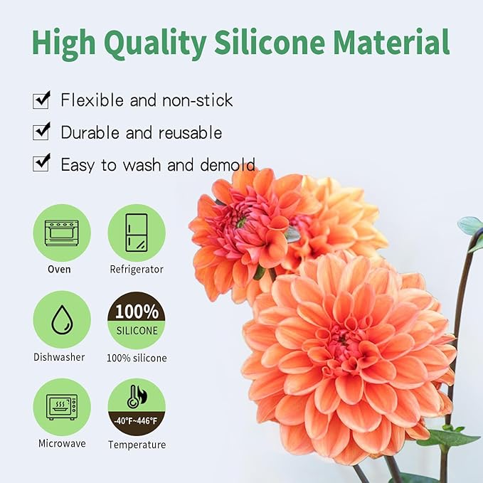 9Pcs Floral Fondant Mold Assortment, Mixed Flower Petal Veining Molds and Cutters for Sugar Craft and Candy Decoration