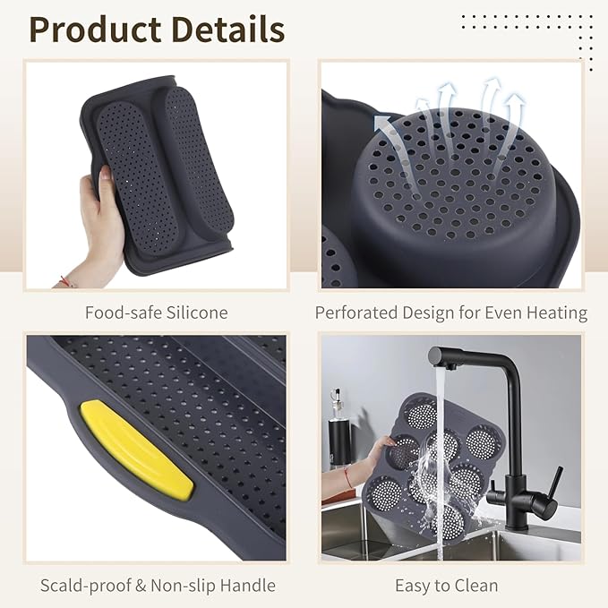 Set of 5 Hamburger Bun Pans for Baking, 4/8-Cup Hamburger Bun Mold, Silicone French Bread Baking Pan with Brush, Spatula, and Grab Glove, Nonstick Perforated Baking Pans