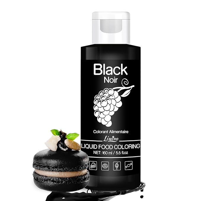 Food Coloring - Vivid Food Coloring for Baking, Cake Decorating, Cookie, Fondant, Macaron - Liquid Tasteless Food Color Dye for Airbrush, DIY Slime Making and Crafts - 6 fl.oz / 160ml (Black)