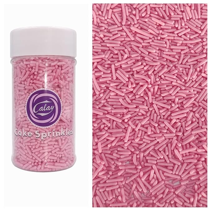 Sentovac Edible Pink Jimmies Sprinkles for Cake Decorating Baking | Cupcake Cookie and Ice Cream Toppers Cake Decorations| Celebrations Wedding Shower Party Chirstmas Supplies 78g/2.75oz