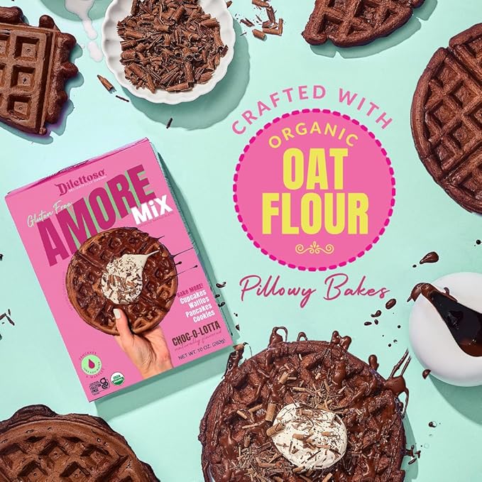 Dilettoso's Organic Gluten-Free Oat Flour Baking Mix | Chocolate | Pancakes, Waffles, Cupcakes, Brownies, and Cookies | 10oz AMORE Mix (1 Box)