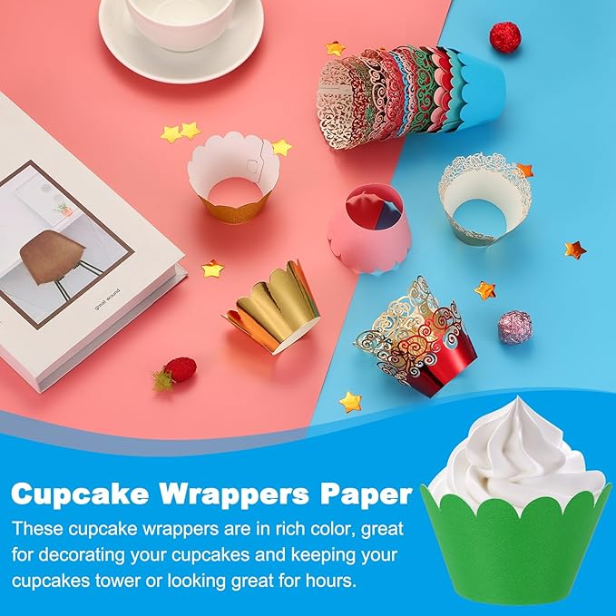 PATIKIL Cupcake Wrappers Paper, 50 Pack Baking Cups Standard Wave Decoration for Anniversary Birthday Weddings and Parties, Dark Green