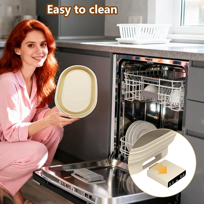 Heating Sourdough Starter Kit, Electric Thermostatic Silicone Bread Proofing Basket Set with 6 Timer & Temp Settings Dishwasher Safe, Foldable Sourdough Starter Bowl, Starter Baking Kit Gift