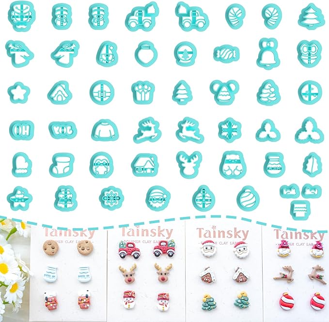 Tainsky Christmas Polymer Clay Cutters, 49 Shapes Christmas Studs Clay Earrings Cutters (Studs)