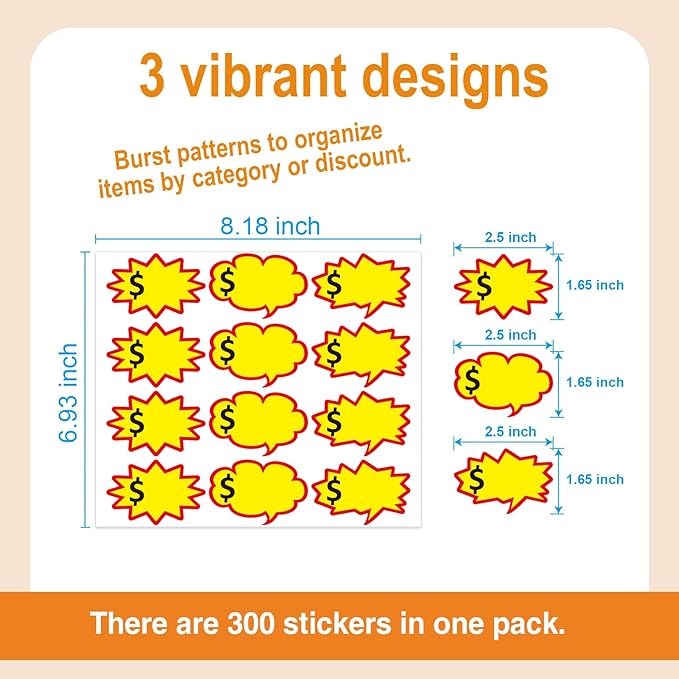 300pcs(2.5x1.65inch) Removable Adhesive Yard Sale Price tag Stickers with Space to Write Pricing, Garage Sale Stickers, Sale Price Labels for Retail, Flea Market, Annual Community Sales