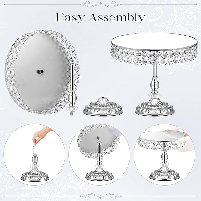 12-Piece Silver Cake Stand Set, Vintage Cake Stand with Crystal Edge and Cupcake Display Tray, Dessert Table Display Set for Wedding, Party, Baby Shower, Anniversary Celebration