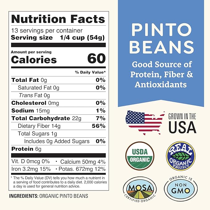 Organic Dried Pinto Beans 1 lb - Non-GMO, Tested Clean Certified, Vegan - Rich in Fiber & Protein for Soups, Burritos, Salads, and Chili - Farmed From Regenerative Soil, Grown In USA by Doudlah Farms