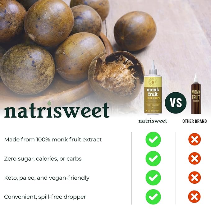 Natrisweet Liquid Monk Fruit Sweetener Drops, 8 fl oz, Pure Monkfruit Drops Without Erythritol, No Fillers, Zero Calorie, Keto Syrup, Liquid Monk Fruit Extract, Sugar Substitute, 911 Servings