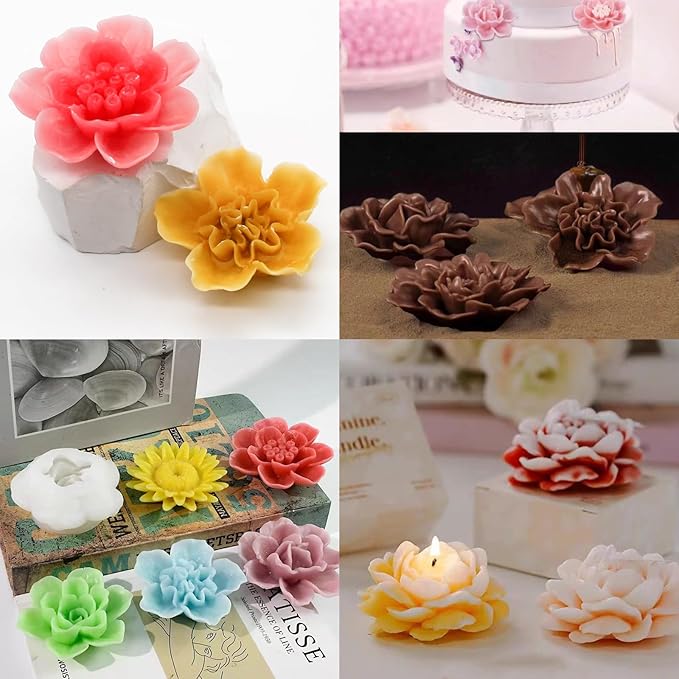 EuTengHao Flower Silicone Candle Molds for Wax Candle Soap Silicone Resin Cake Making, 3D Plant Flower Wax Scented Candle Soap Silicone Resin Casting Molds (8 Styles Flowers)