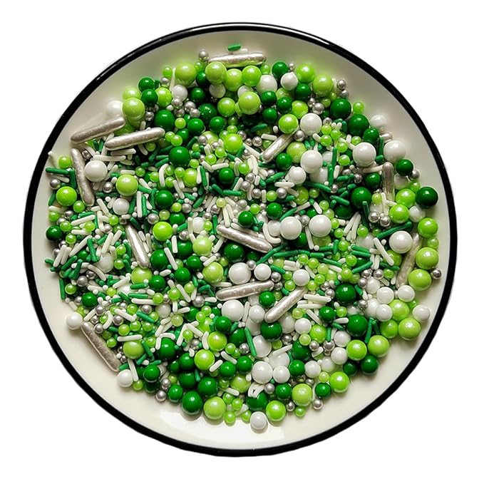 Edible Green White Pearl Sugar Sprinkles Candy Mix Size Baking Edible Cake Decorations Cupcake Toppers Cookie Decorating Wedding Party Valentine Halloween Christmas Supplies 100g/3.53oz