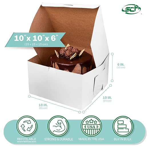SCT White One-Piece Non-Window Bakery Boxes, 10 x 10 x 6, White, Paper, 100/Carton