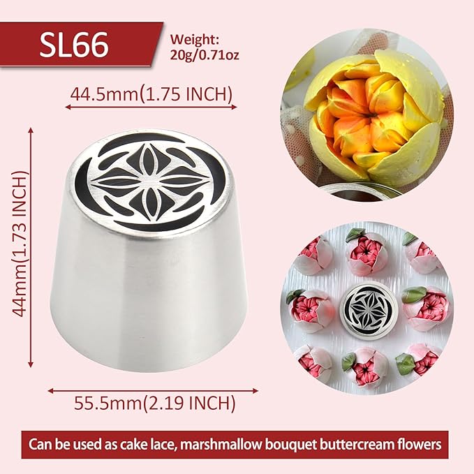 Extra Large Russian Piping Tips for Marshmallows Stainless Steel Flower Frosting Nozzles many styles Cake Decorating Baking tool for Buttercream, Cupcakes Cookies(SL66)
