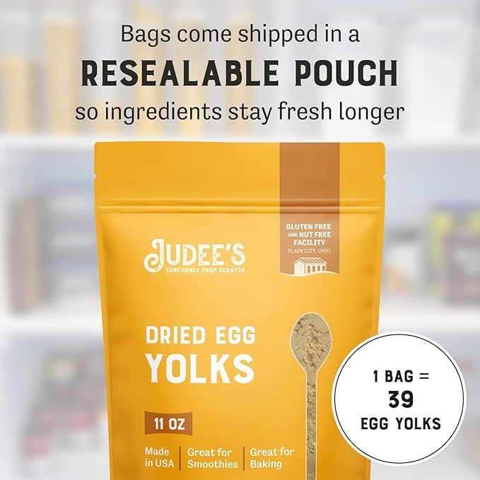 Judee's Gluten Free Dried Egg Yolk Powder - Egg Substitute for Baking & Cooking - Protein Powder for Smoothies & Sauces - Gluten Free & Non-GMO Staple - 11 Oz