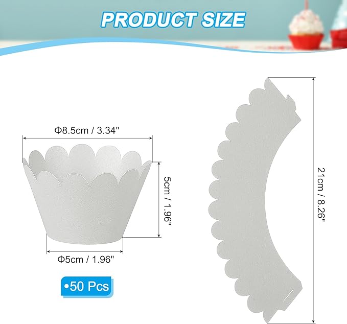 PATIKIL Cupcake Wrappers Paper, 50 Pack Baking Cups Standard Wave Decoration for Anniversary Birthday Weddings and Parties, Silver