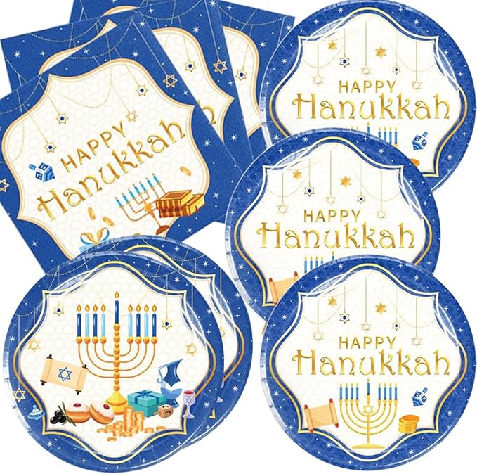 48pcs Hanukkah Party Decoration,include 24 dessert plate, 24 Napkin,Used for Hanukkah Party Supplies