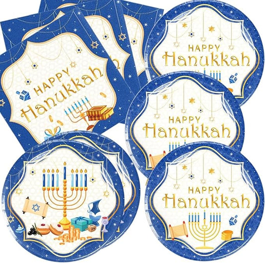 48pcs Hanukkah Party Decoration,include 24 dessert plate, 24 Napkin,Used for Hanukkah Party Supplies