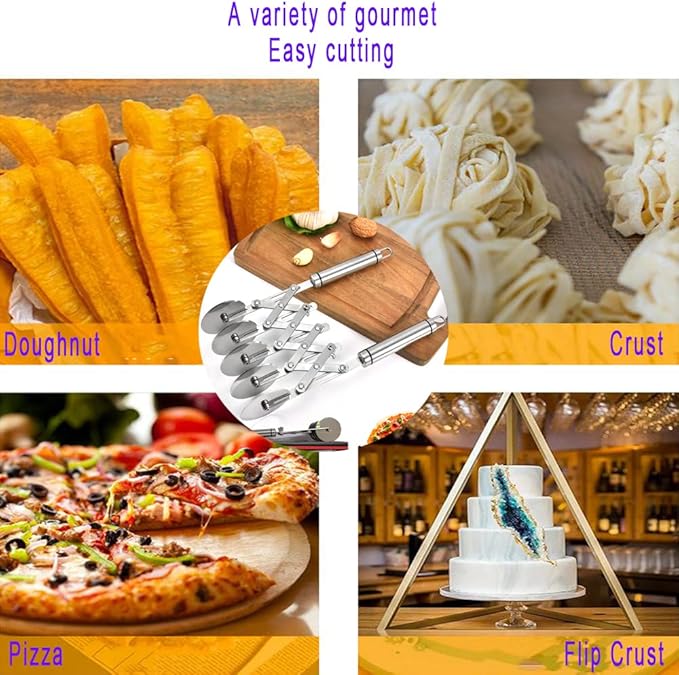 5 Wheel Dough Cutter, Spaghetti And Noodle Slicer, Pastry Cutter Set, multiple pasta roller cutter tools, baking roller adjustable pizza knife slicer, splitter with handle